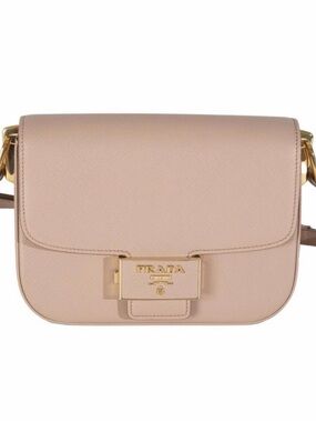 Prada Cipria Saffiano Lux Embleme Flap Shoulder or Crossbody Bag w/Gold Hardware